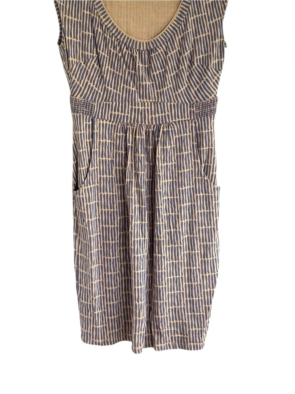 Boden Summer Jersey Patterened Knee Length Womens Blue Tan Dress Size 4R